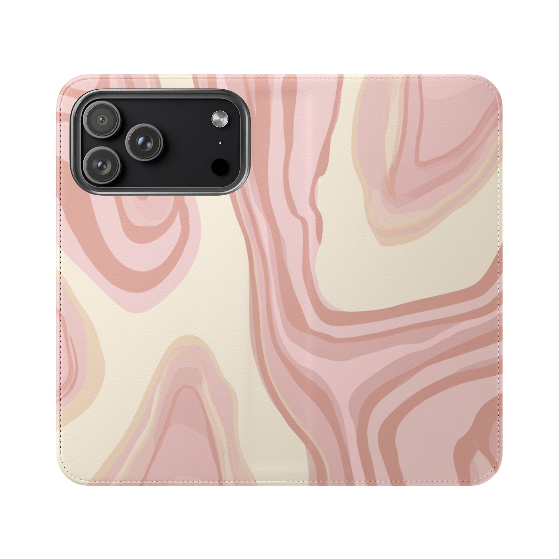 Pink marble swirl flip phone case with card slots and stand function for iPhone and Samsung Galaxy
