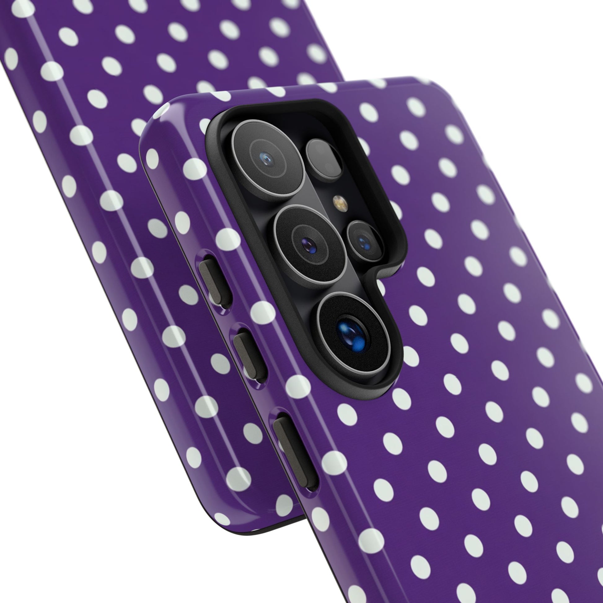Samsung Galaxy S26 Ultra purple polka dot case - vintage white dots on violet background with shock-absorbing TPU liner
