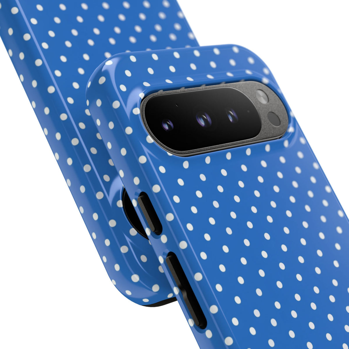 Coque de téléphone résistante à pois bleus — Étui de protection fin pour iPhone, Samsung Galaxy et Google Pixel