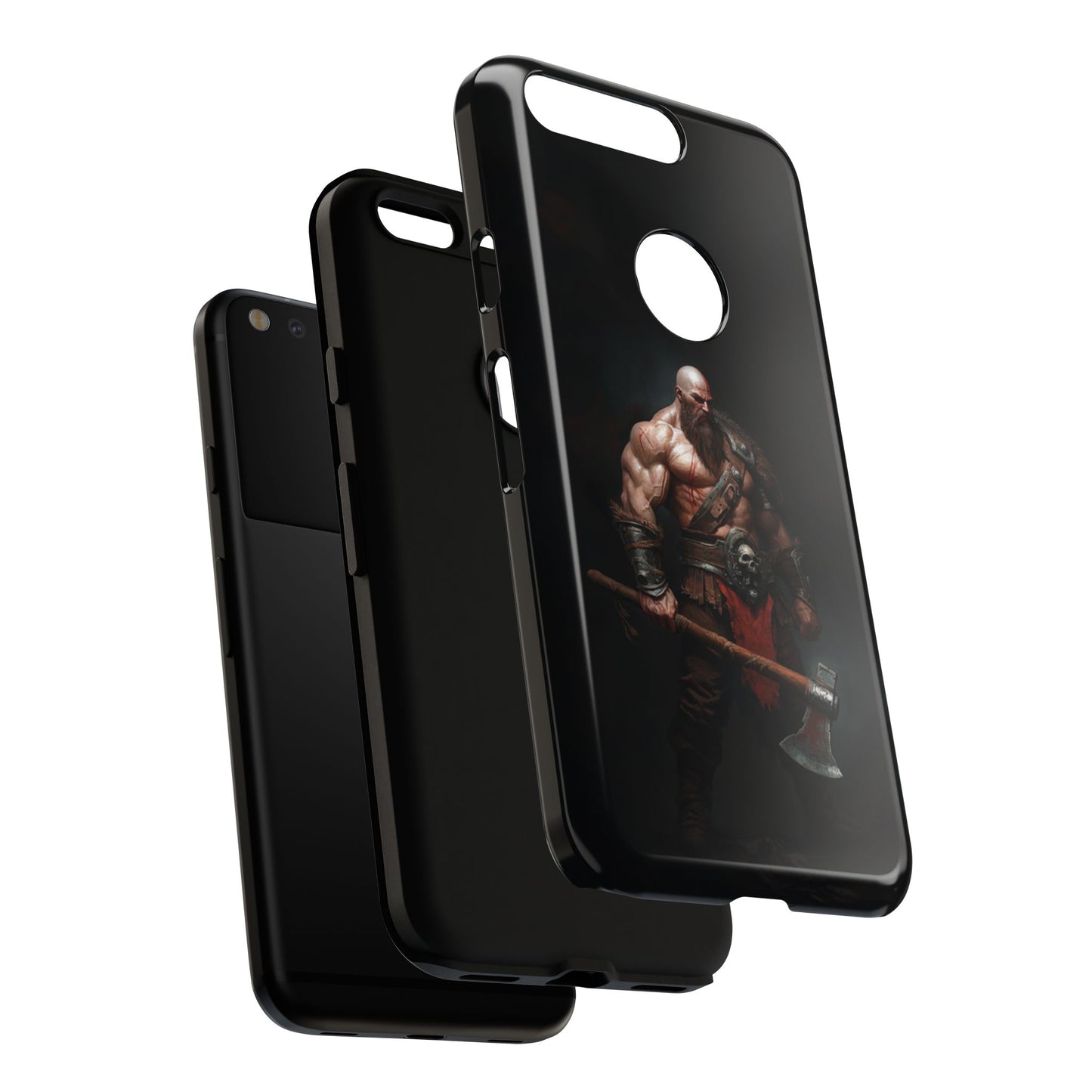 Masculine phone case with epic Viking axe fighter art - UV-resistant print on protective polycarbonate shell
