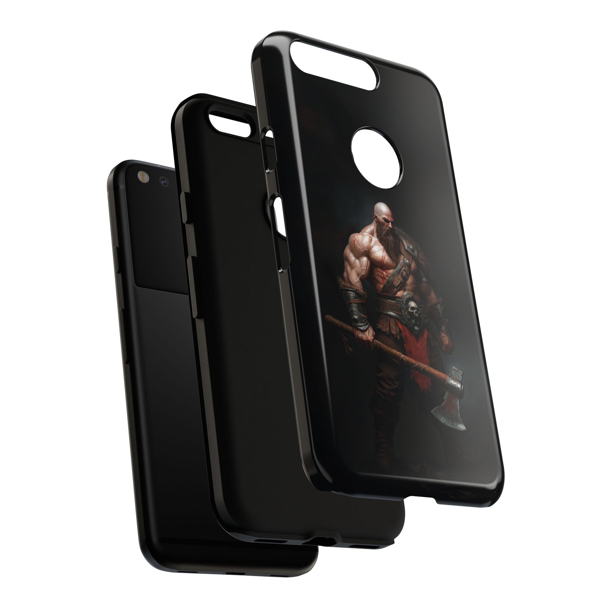 Masculine phone case with epic Viking axe fighter art - UV-resistant print on protective polycarbonate shell
