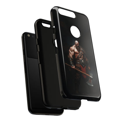 Masculine phone case with epic Viking axe fighter art - UV-resistant print on protective polycarbonate shell
