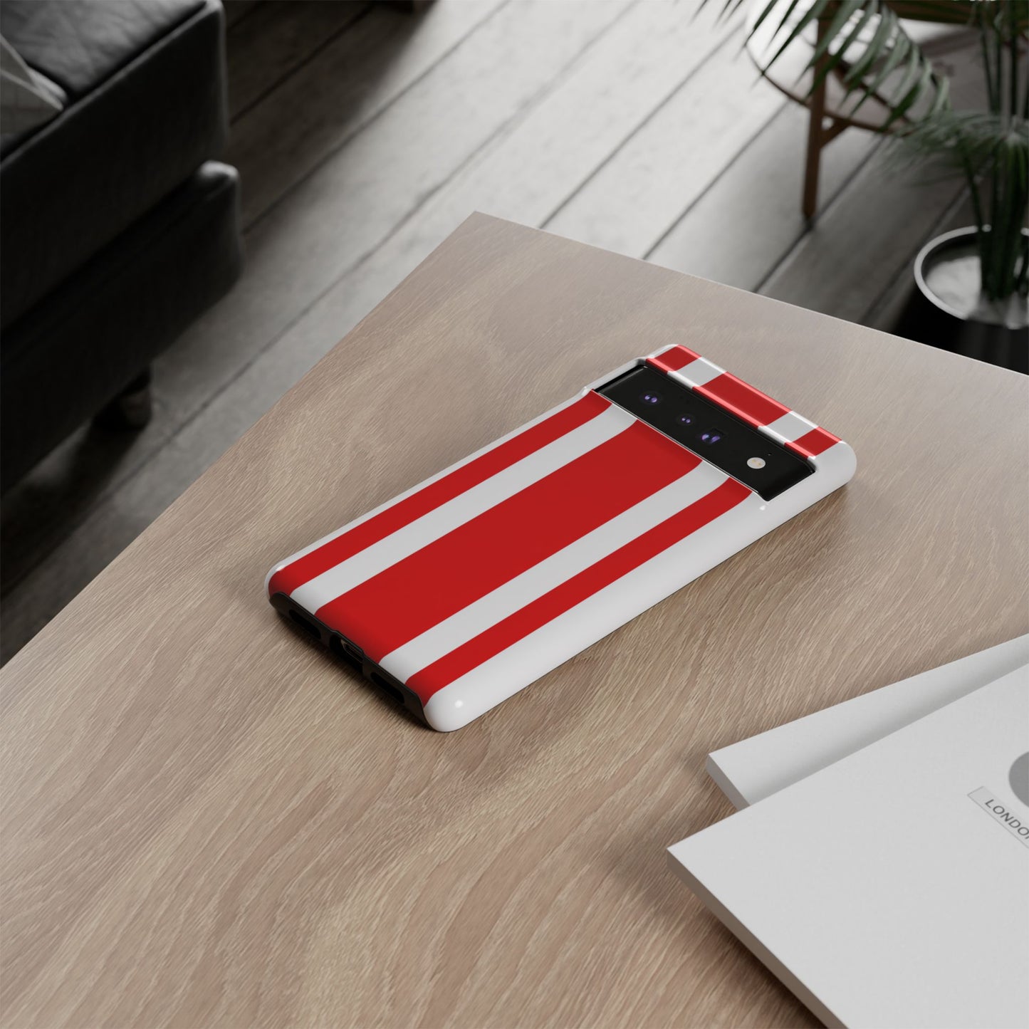 Motorsport-inspired red and white racing stripe phone case with precise fit for all iPhone Samsung Pixel models
