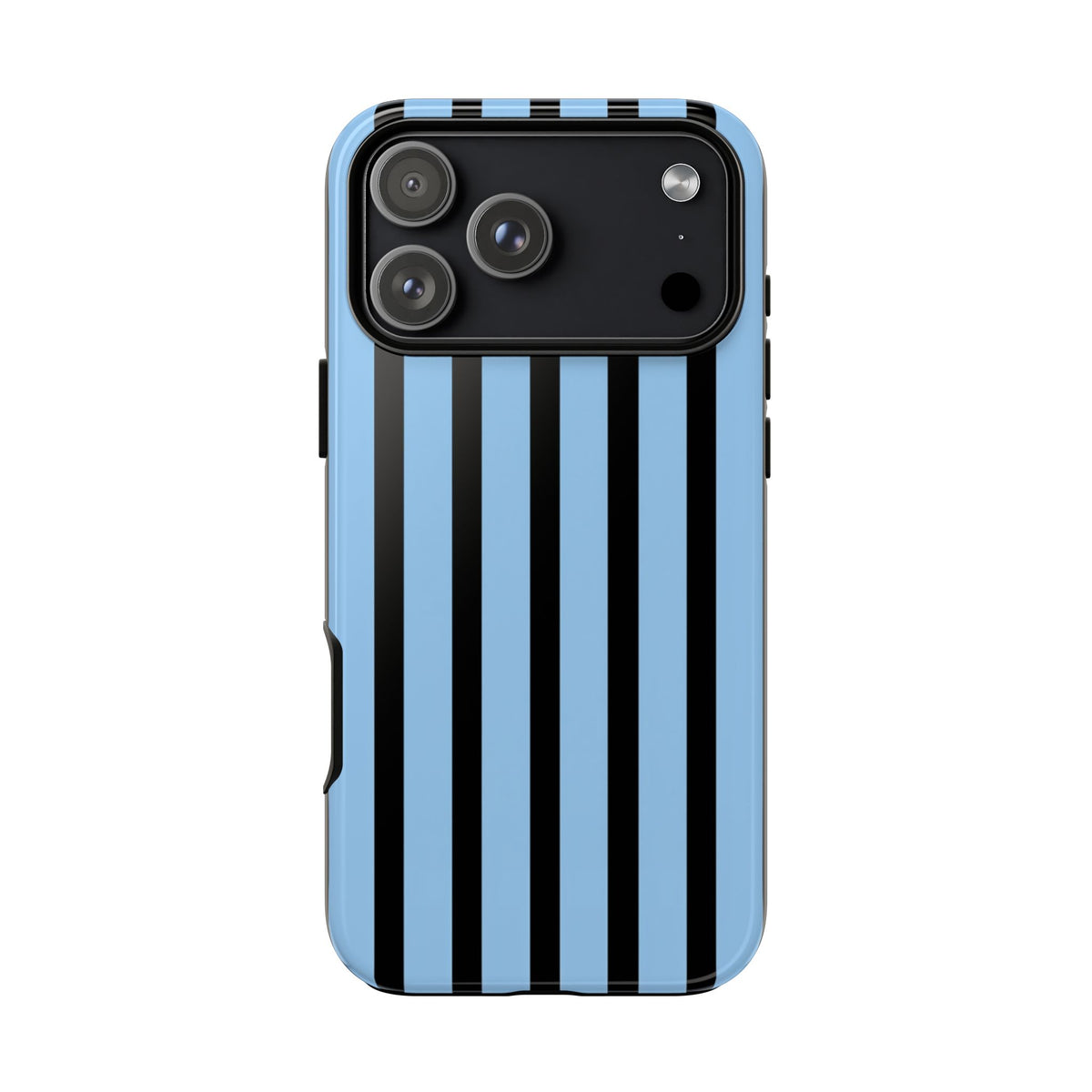Coque de téléphone résistante à rayures verticales bleues et noires | Protection fine double couche