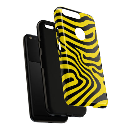 Yellow and Black Optical Illusion Wavy Lines Phone Case - Retro Psychedelic Pattern for iPhone 16 Plus, Samsung Galaxy S25 Plus, and Google Pixel 8 Pro

