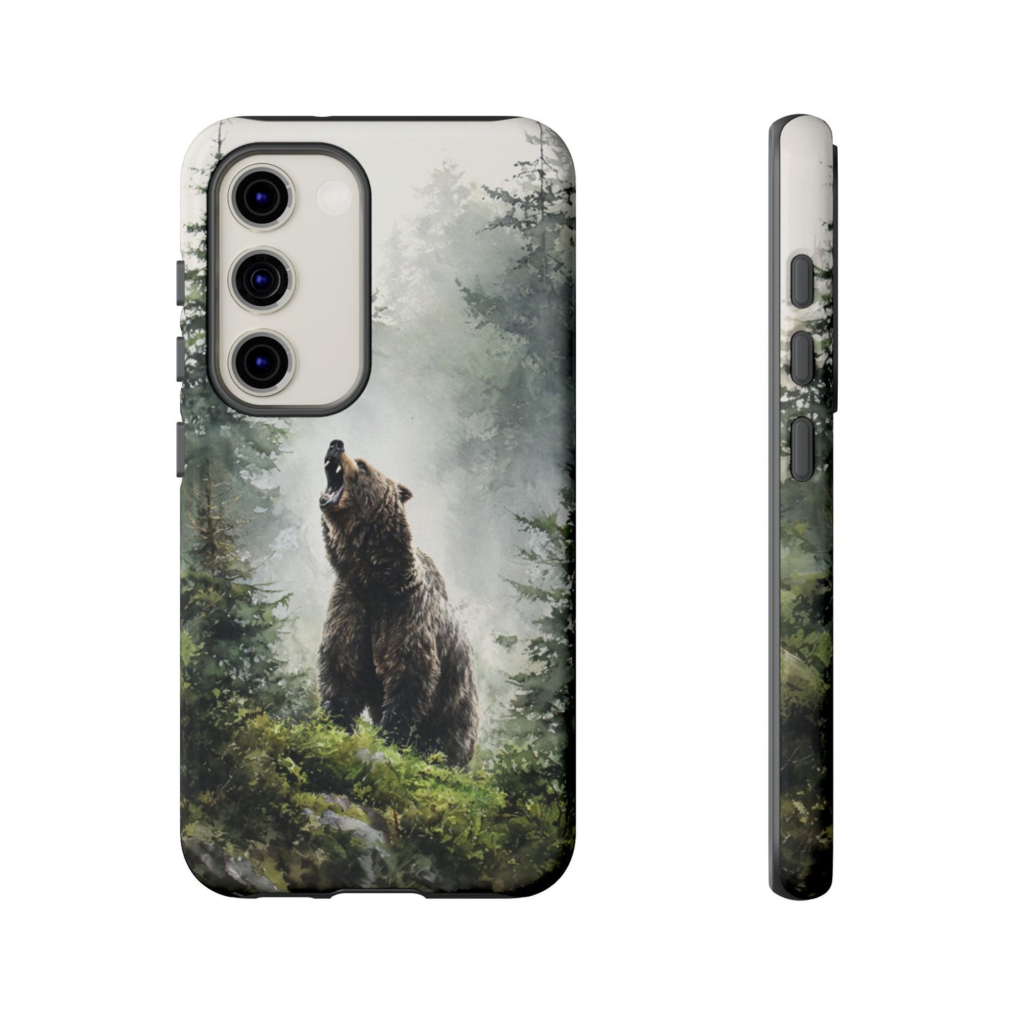 Wildlife bear phone case featuring wilderness woods - wireless charging compatible protective cover
