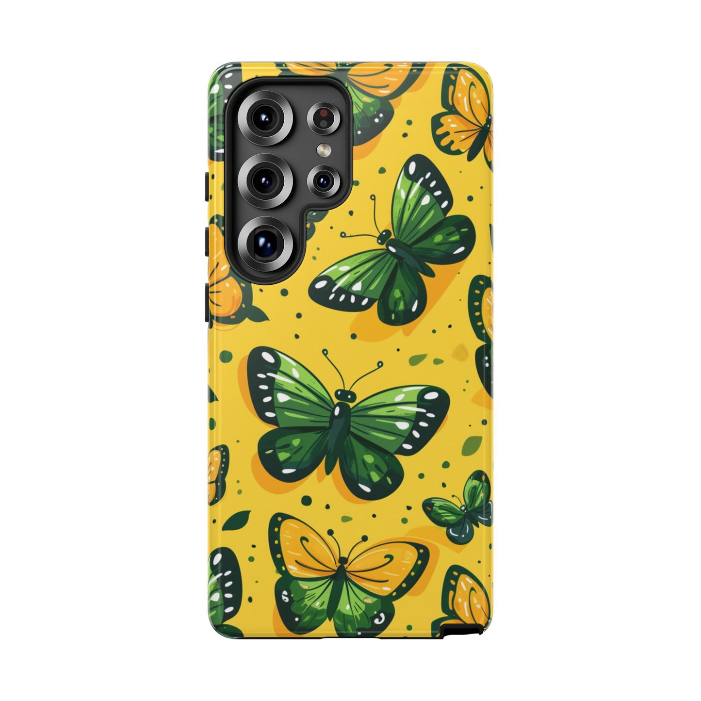 Robuste Handyhülle mit grünen Schmetterlingen – Schutzhülle mit gelbem Cartoon-Design für iPhone, Samsung Galaxy & Google Pixel
