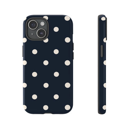Navy Polka Dot Tough Phone Case - Retro Vintage Pattern Cover for iPhone, Samsung Galaxy & Google Pixel