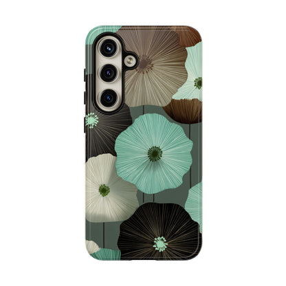 Floral Tough Phone Case - Teal & Brown Poppy Protective Cover for iPhone, Samsung Galaxy & Google Pixel