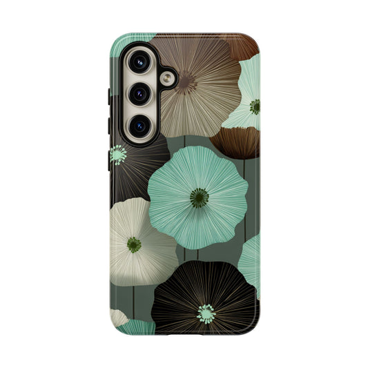 Funda resistente con diseño floral - Funda protectora en tonos verde azulado y marrón para iPhone, Samsung Galaxy y Google Pixel