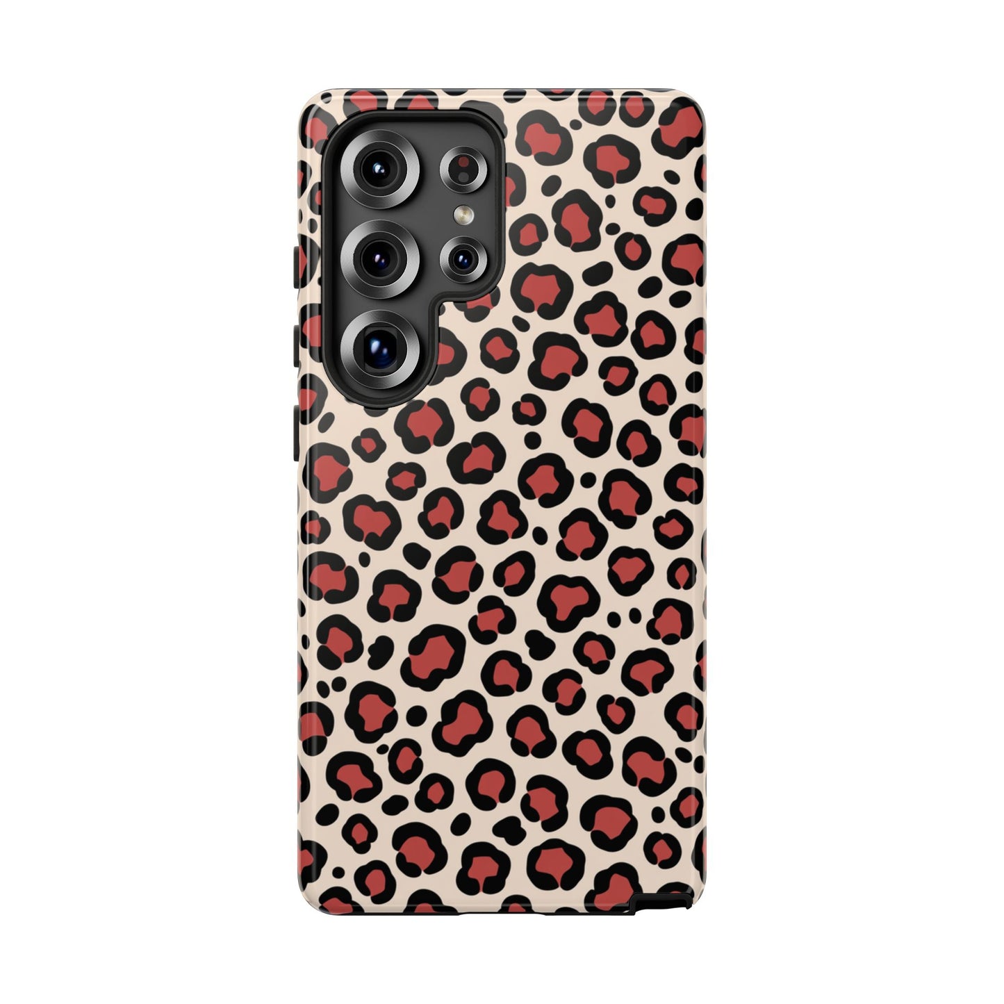 Burgunderrotes Leopardmuster Tough Handyhülle - Rot-Schwarz Tiermuster Schutzhülle für iPhone, Samsung Galaxy & Google Pixel