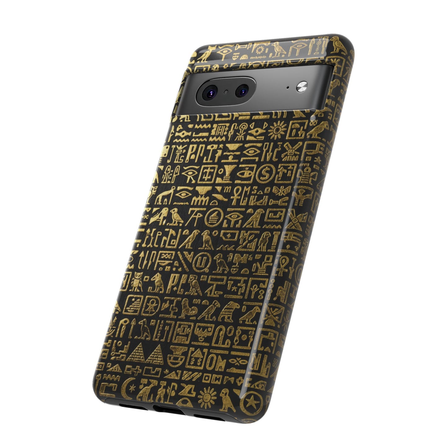 Funda resistente con jeroglíficos egipcios - Patrón de símbolos antiguos en negro y dorado para iPhone, Samsung Galaxy y Google Pixel
