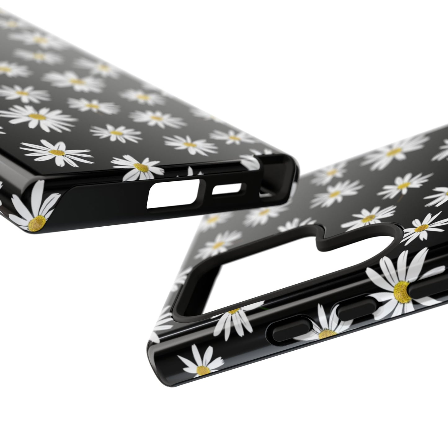 Handyhülle mit Gänseblümchenmuster – schwarze florale Schutzhülle für iPhone, Samsung Galaxy & Google Pixel