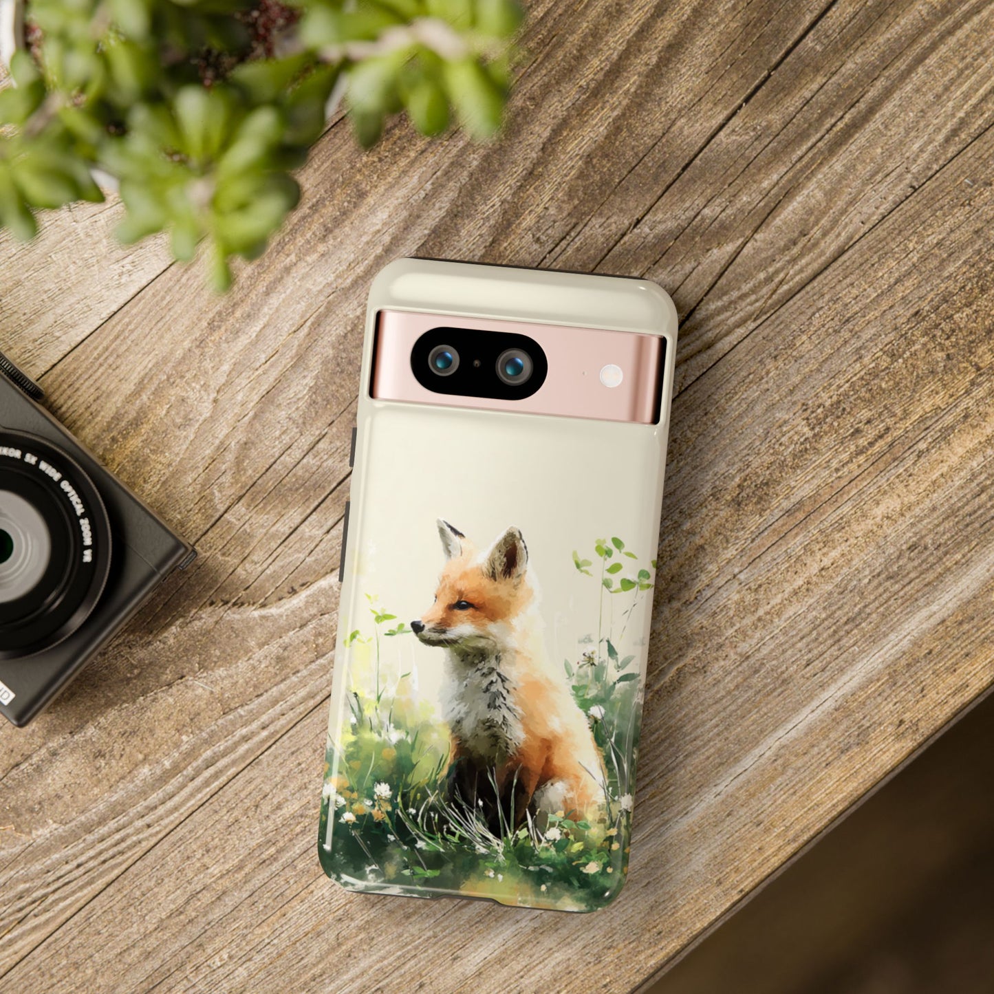 Fox in Wildflower tough case showing button and port cutouts
