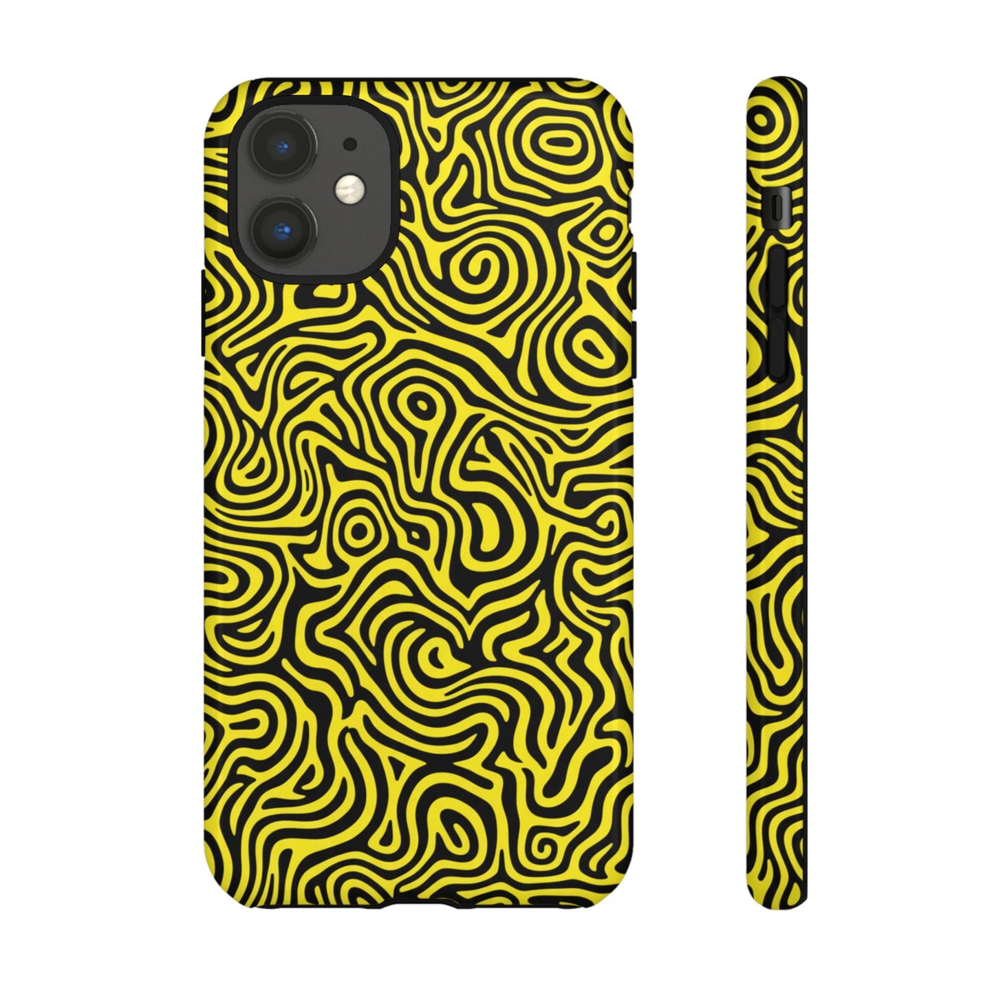 Gelb Schwarzer Abstrakter Wirbel Robuste Handyhülle - Kräftiges Psychedelisches Muster Cover für iPhone, Samsung Galaxy & Google Pixel