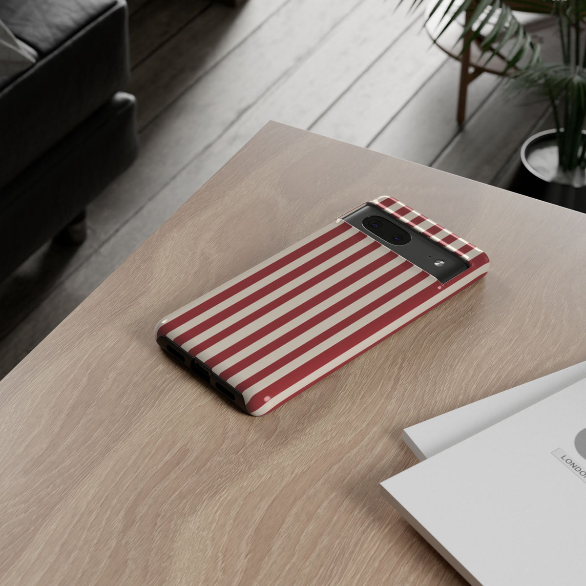 Striped Red & Cream Tough Phone Case - Retro Vertical Pattern Cover for iPhone, Samsung Galaxy & Google Pixel