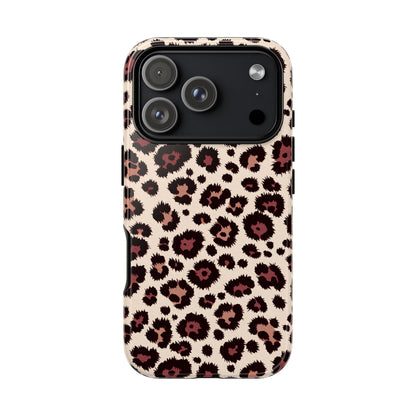 Fierce leopard print phone case with impact resistant polycarbonate outer shell
