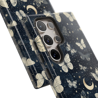 Funda protectora resistente con diseño de mariposa y luna - Diseño floral de cielo nocturno para iPhone, Samsung Galaxy y Google Pixel