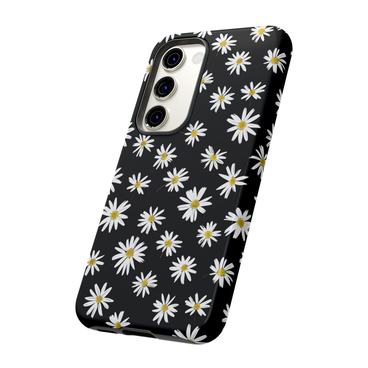 Coque de téléphone résistante à motif marguerites - Coque de protection florale noire pour iPhone, Samsung Galaxy et Google Pixel