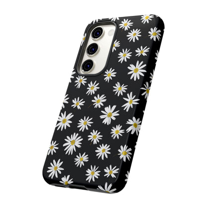 Coque de téléphone résistante à motif marguerites - Coque de protection florale noire pour iPhone, Samsung Galaxy et Google Pixel