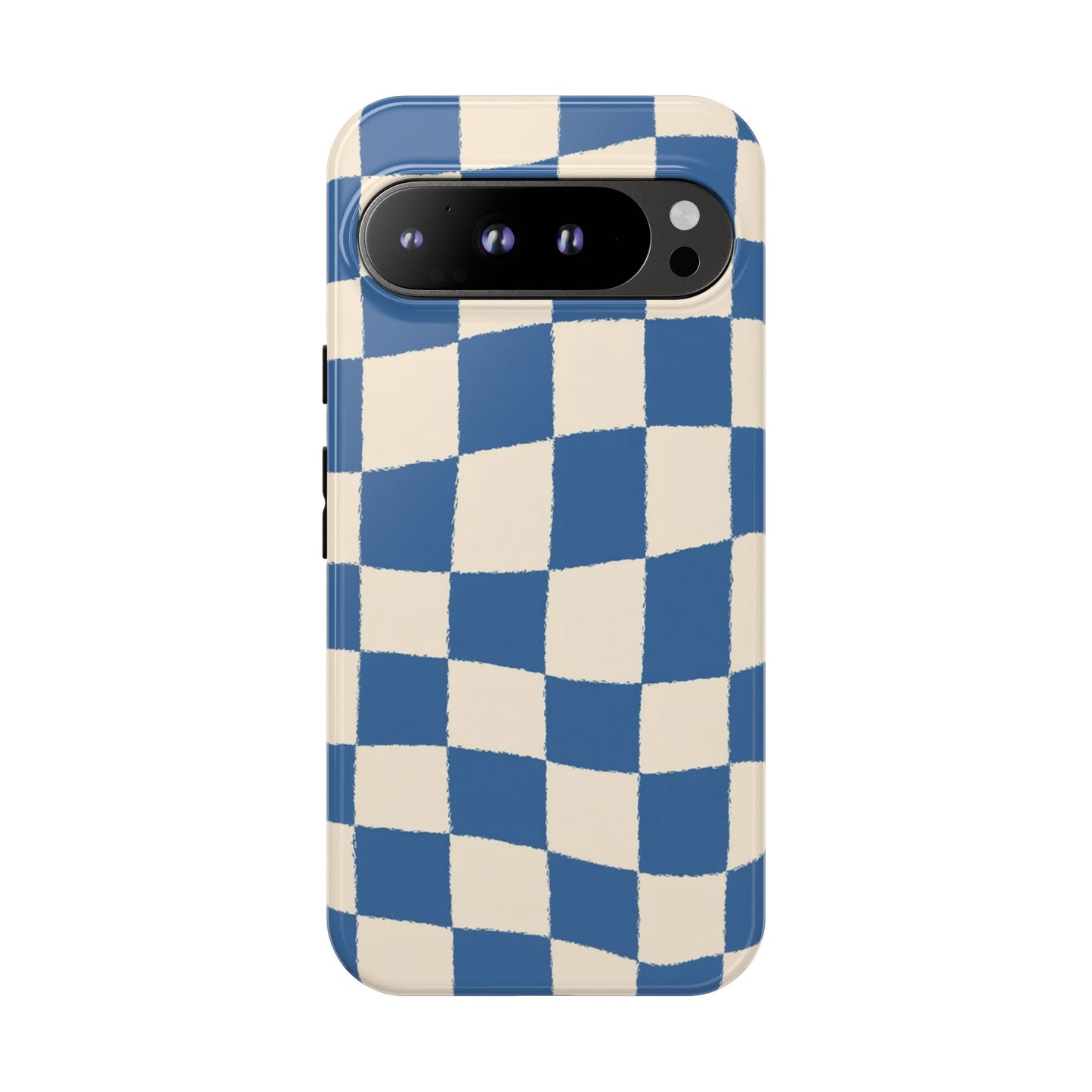 Blaue Schachbrett-Handyhülle – Retro-Wellenmuster-Cover für iPhone, Samsung Galaxy & Google Pixel