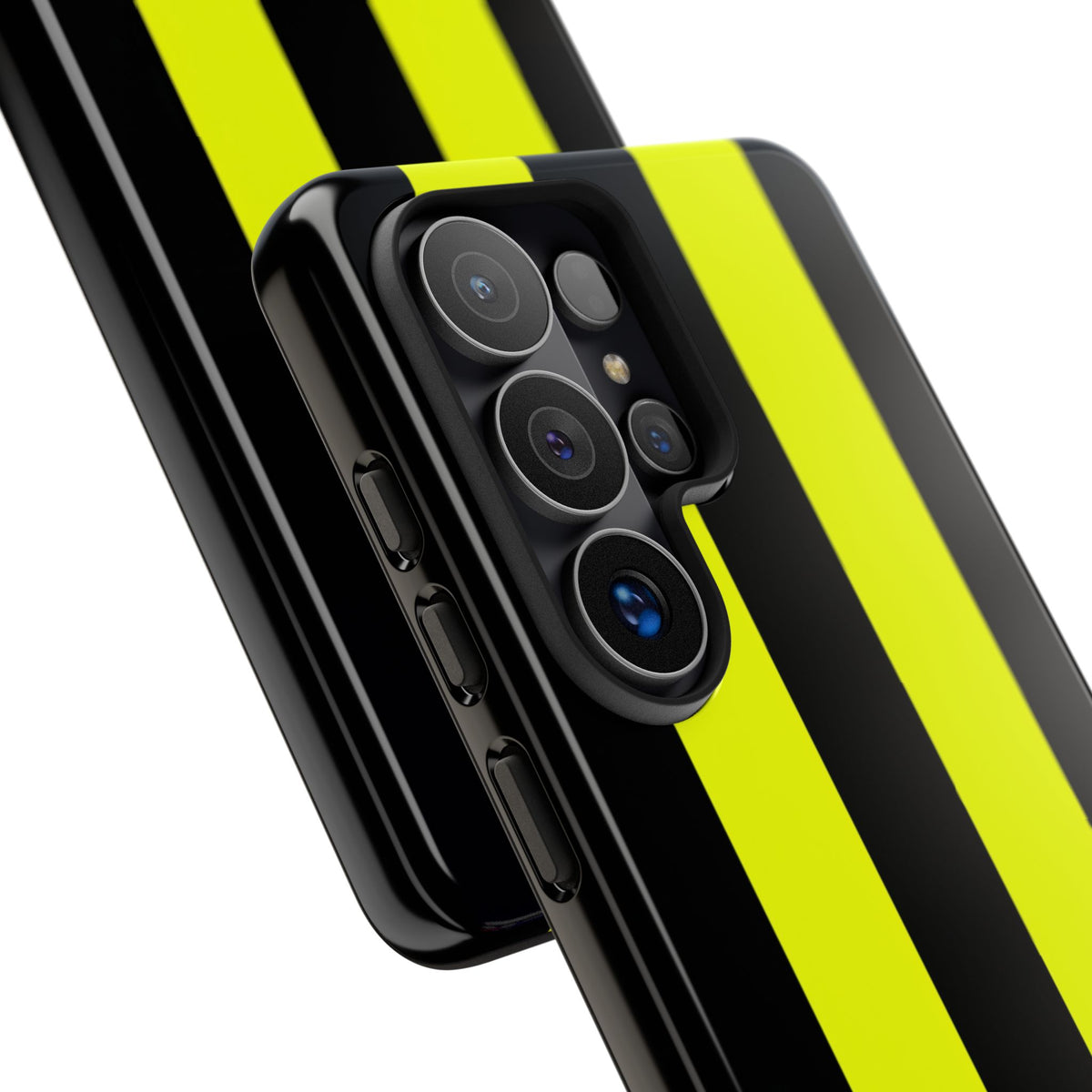 Coque de téléphone résistante à rayures de course jaunes et noires - Motif voiture de course automobile pour iPhone, Samsung Galaxy et Google Pixel