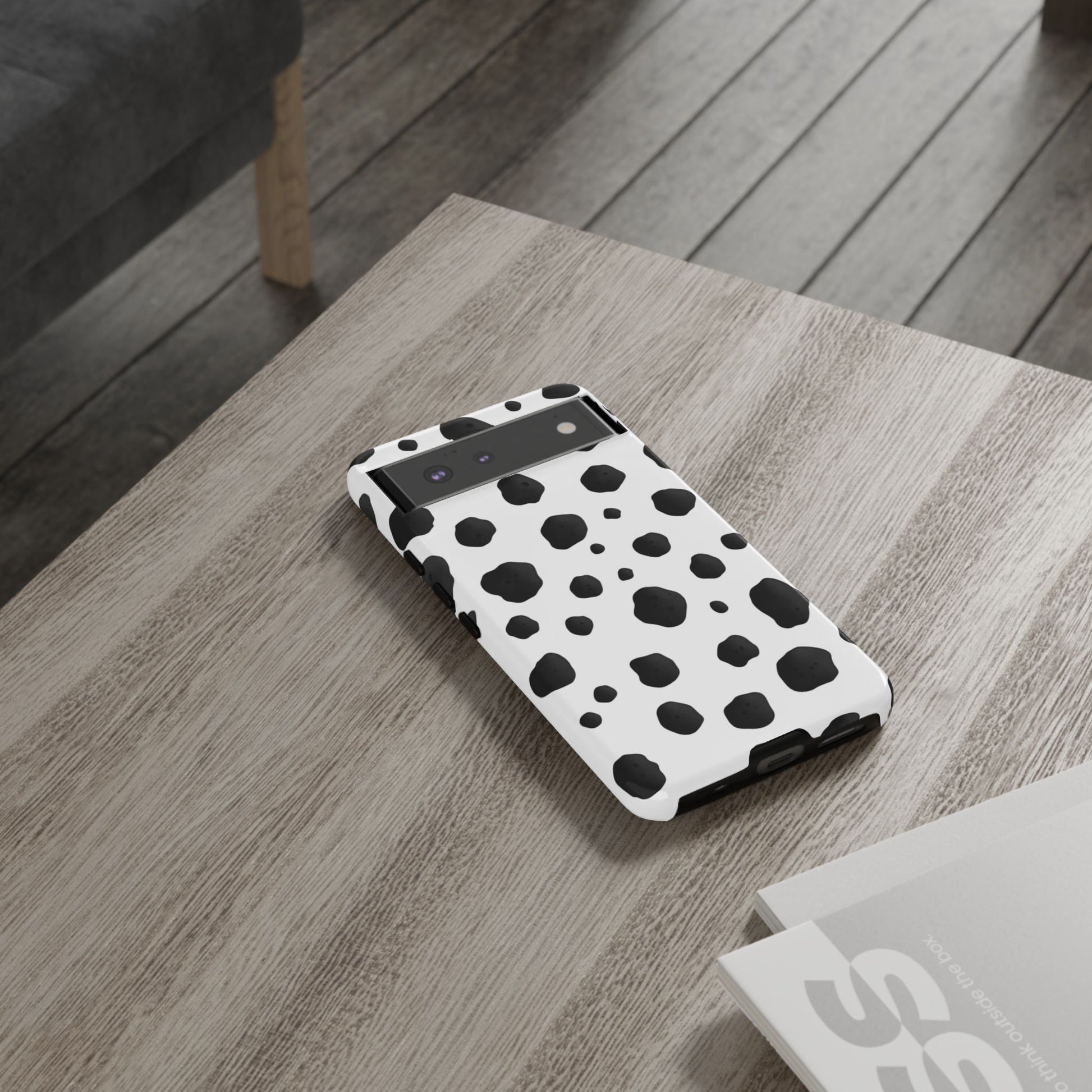 Classic animal print dalmatian phone case with full-coverage spotted design and drop protection
