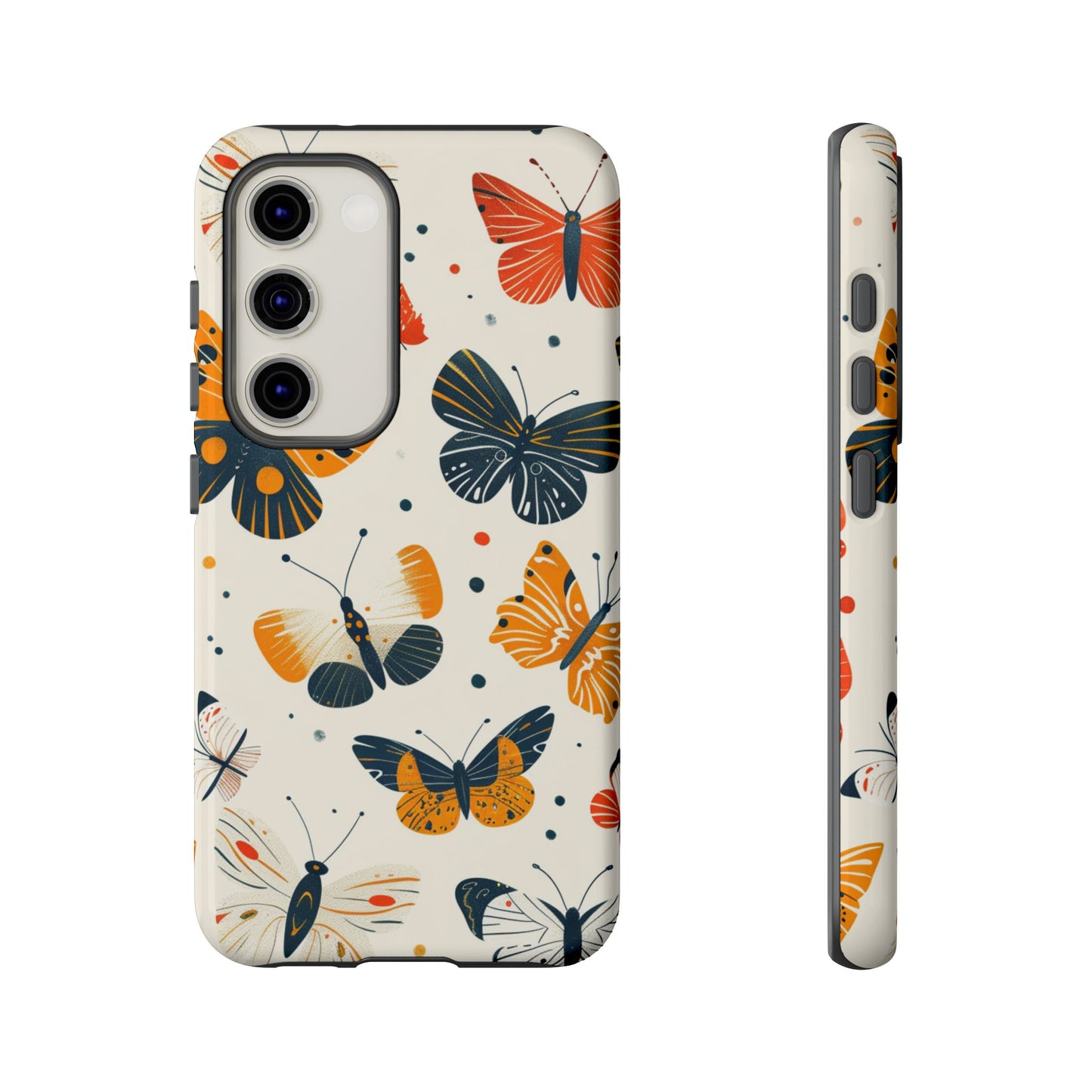 Groovy butterfly phone case with mod 1960s illustration style
