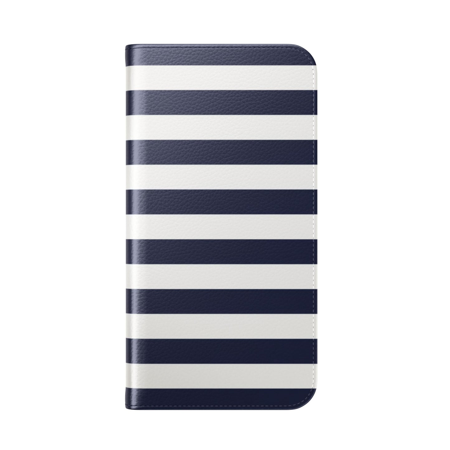 Premium faux leather striped flip phone case with dual-layer protection and elegant nautical pattern
