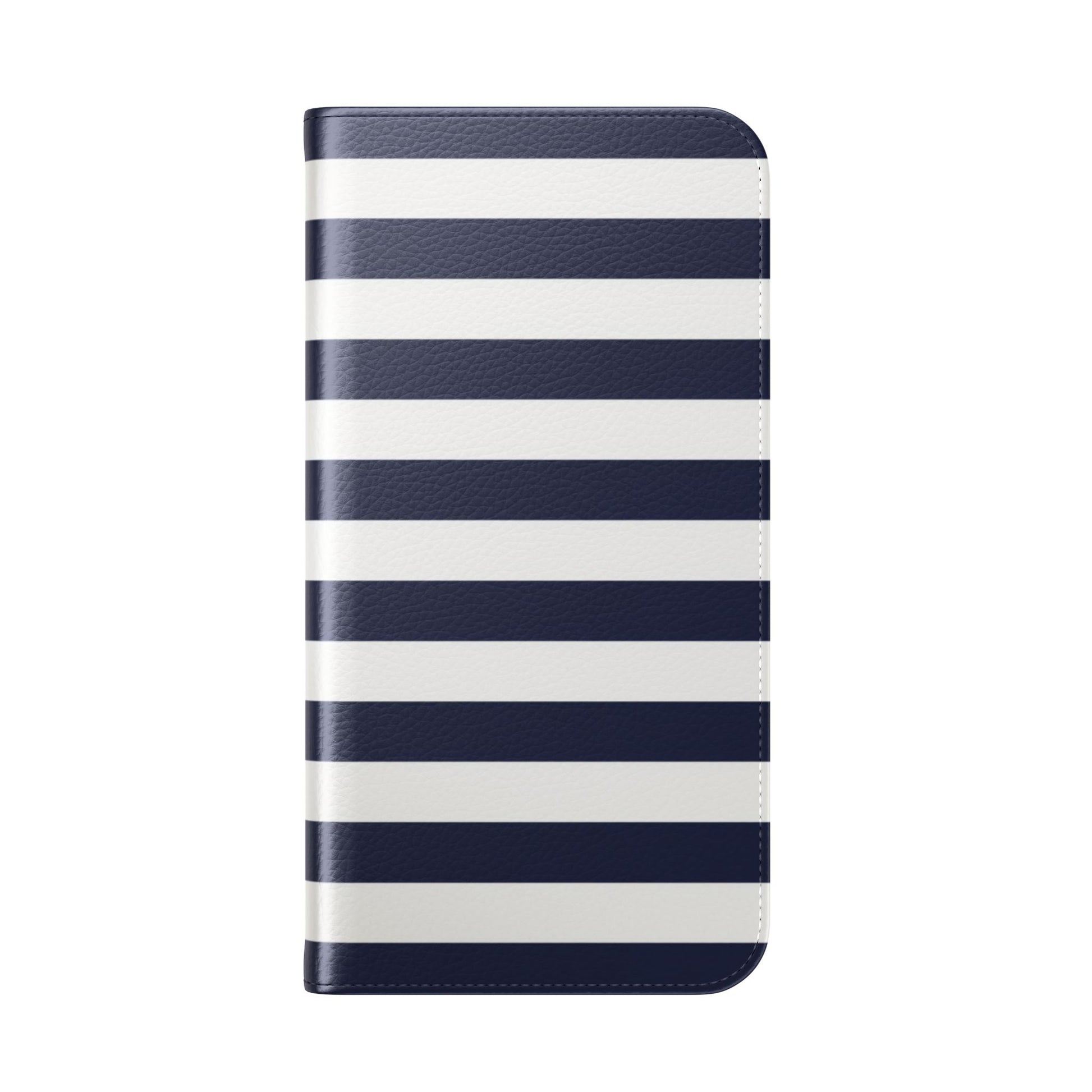 Premium faux leather striped flip phone case with dual-layer protection and elegant nautical pattern
