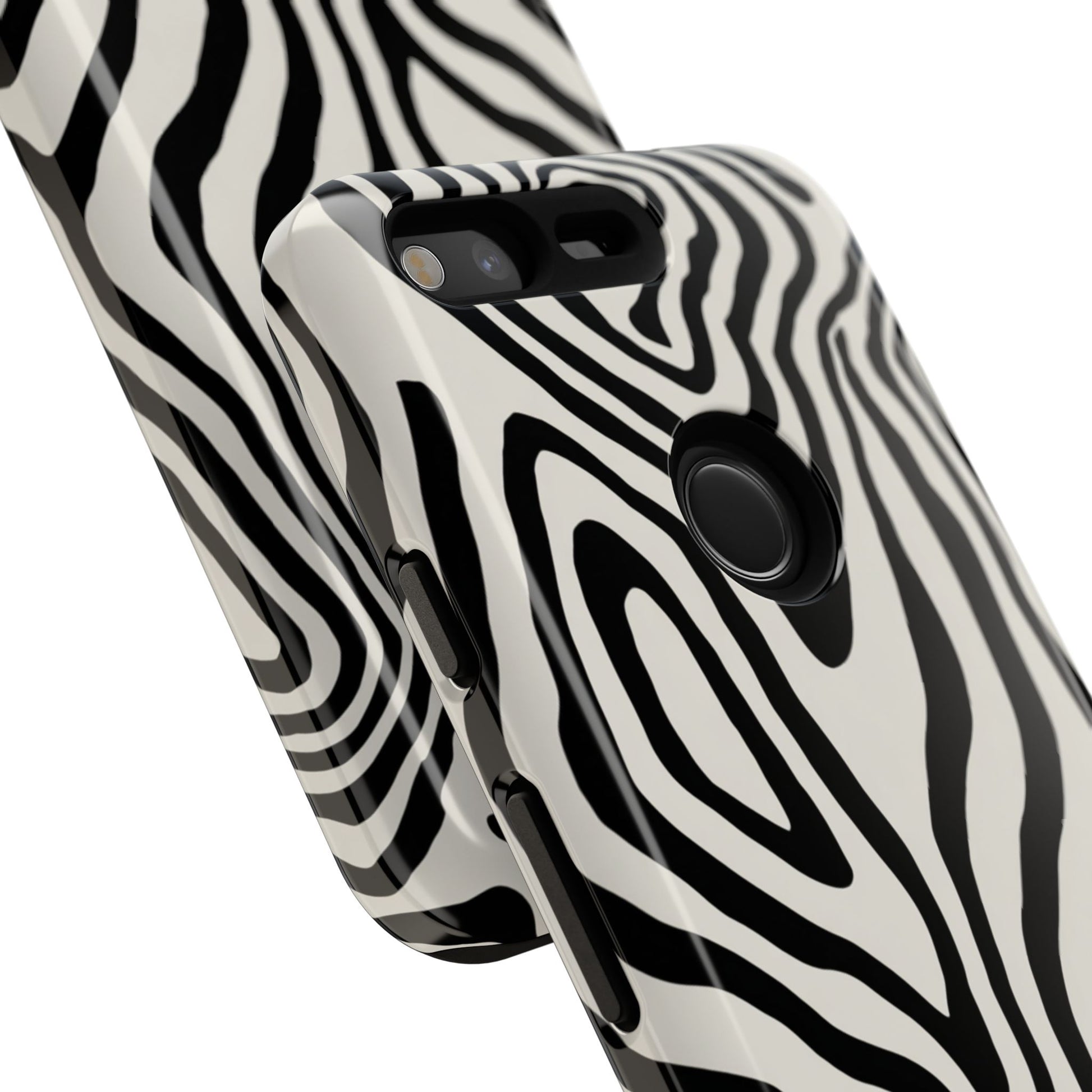 Bold zebra swirl phone case for fashion lovers - black and white graphic design with precise cutouts and slim profile
