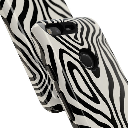 Bold zebra swirl phone case for fashion lovers - black and white graphic design with precise cutouts and slim profile

