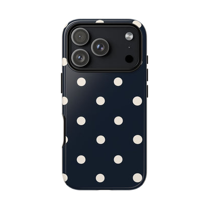 Navy Polka Dot Tough Phone Case - Retro Vintage Pattern Cover for iPhone, Samsung Galaxy & Google Pixel