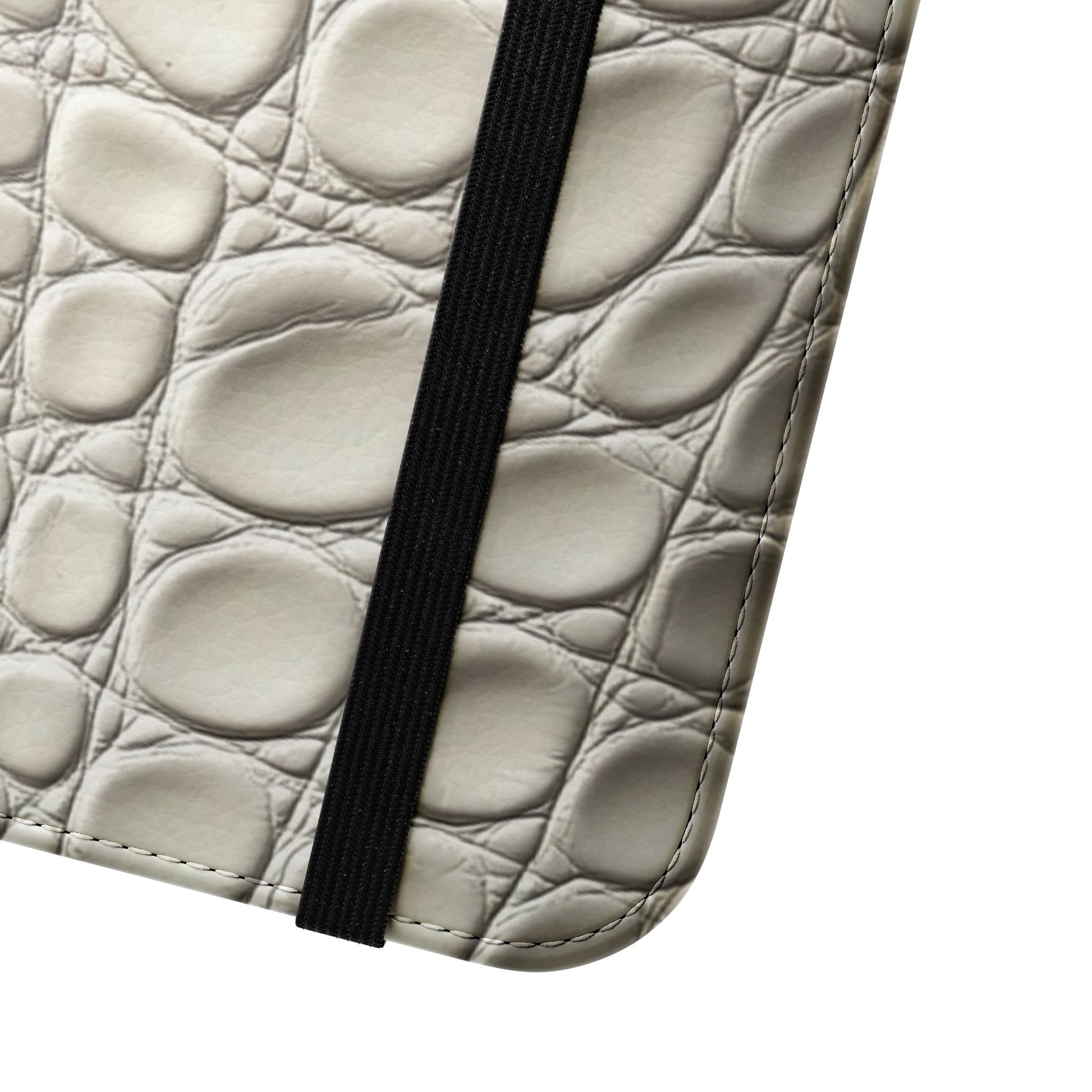 White Albino Alligator Flip Case Detail - Dual-Layer Protection with Polycarbonate Shell and Vegan Leather
