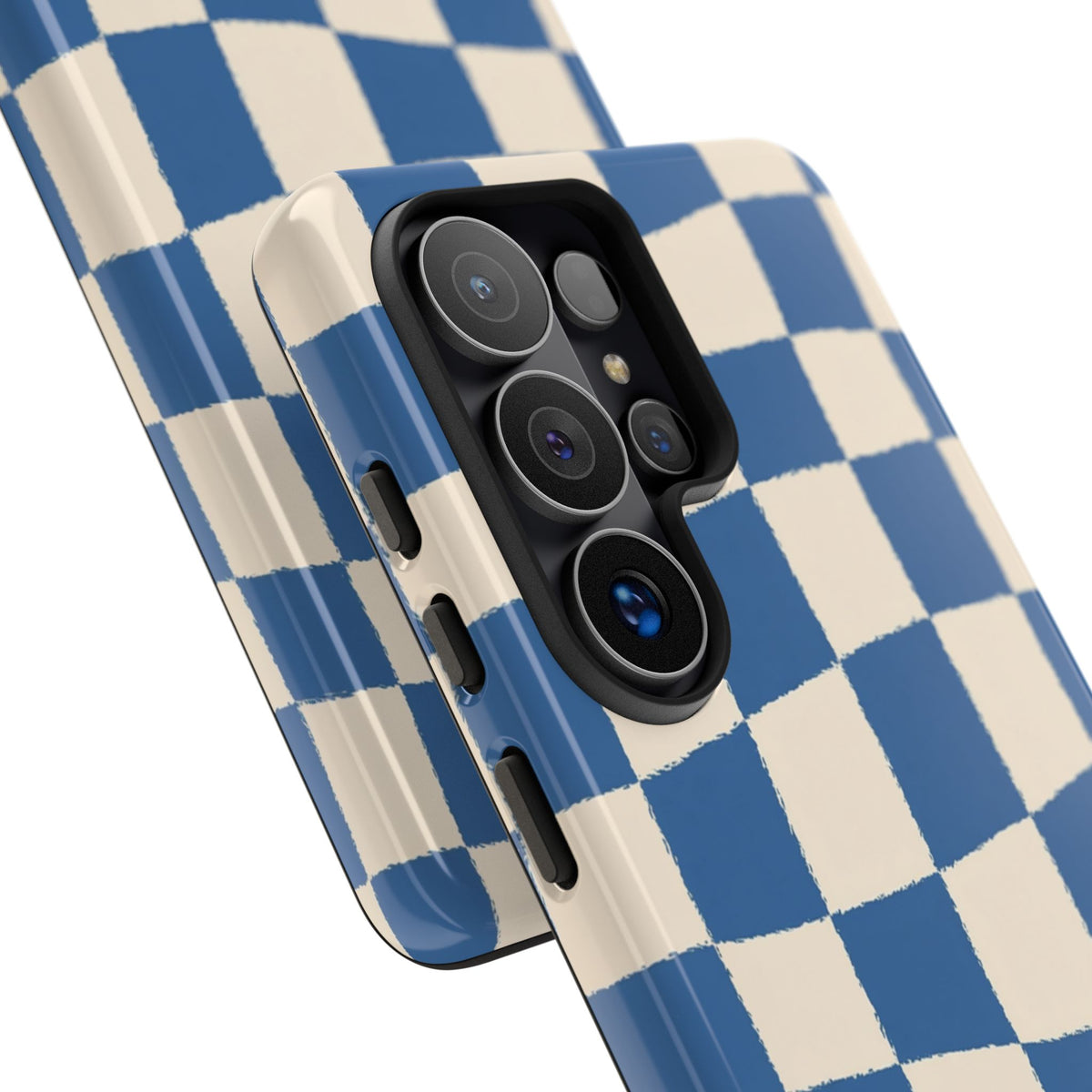 Coque de téléphone résistante à damier bleu - Motif ondulé rétro pour iPhone, Samsung Galaxy et Google Pixel