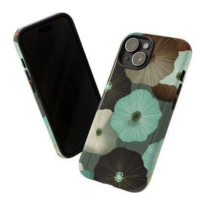 Floral Tough Phone Case - Teal & Brown Poppy Protective Cover for iPhone, Samsung Galaxy & Google Pixel