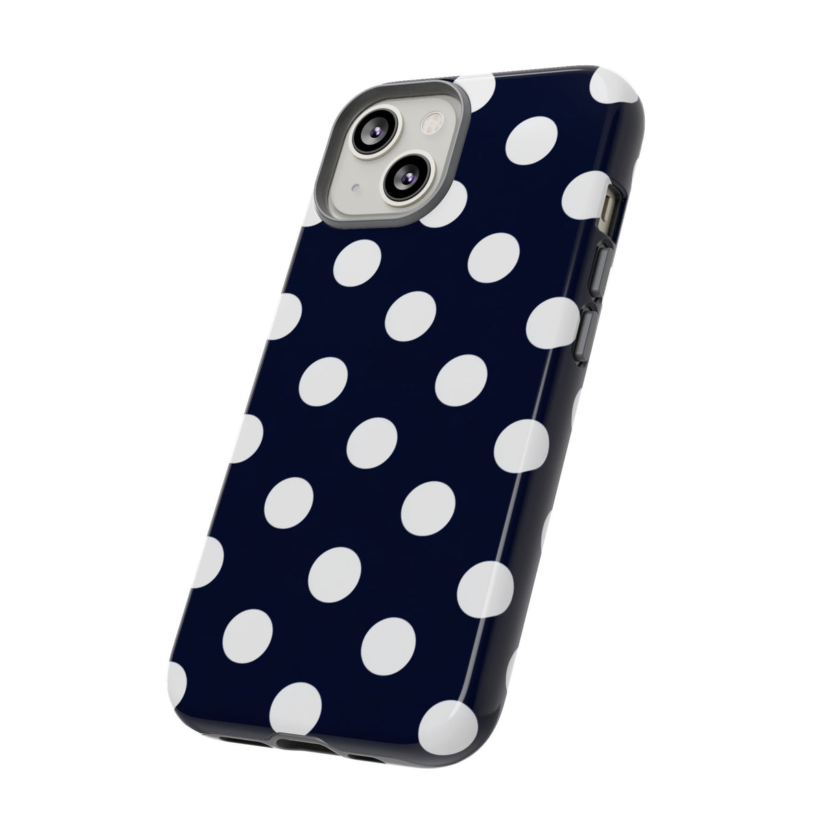 Robuste Marineblaue Polka-Dot Handyhülle – Klassische Schutzhülle mit weißen Punkten für iPhone, Samsung Galaxy & Google Pixel