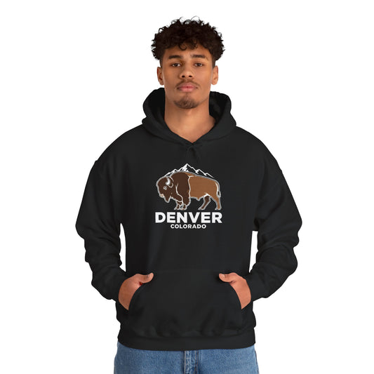 Denver Colorado Hoodie – Bison & Mountain Graphic Pullover