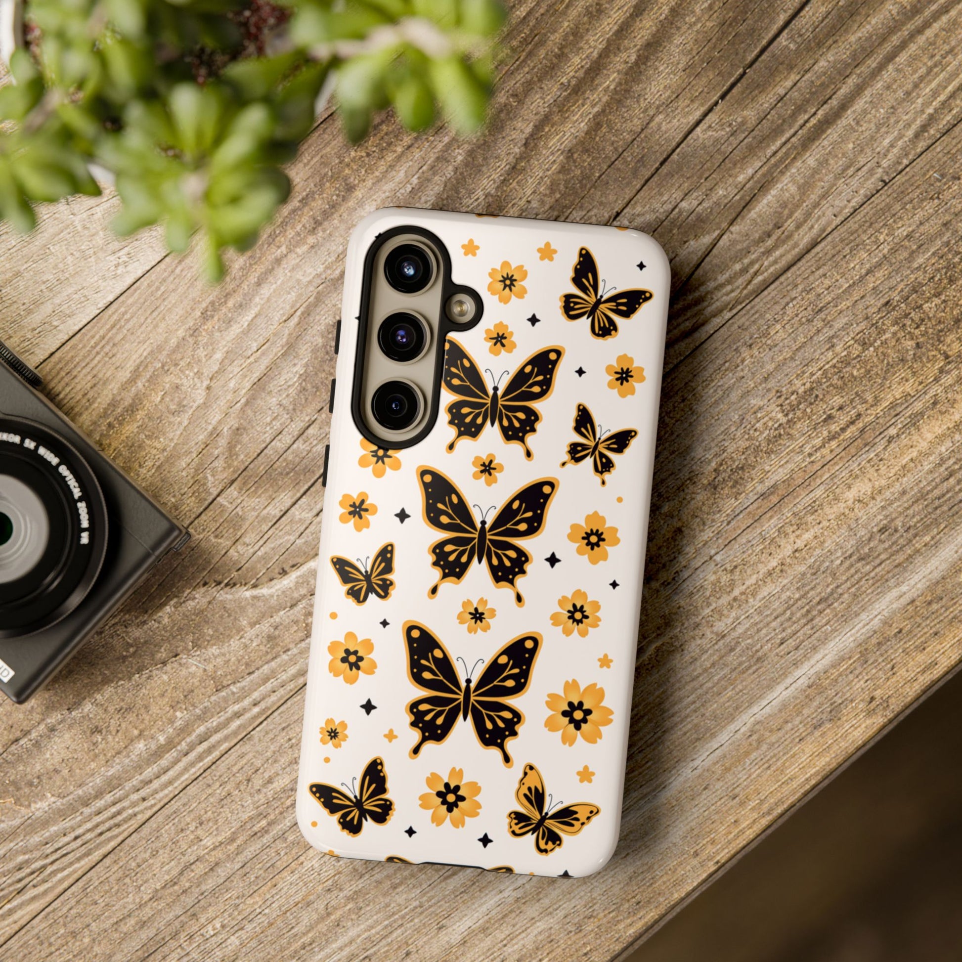 Floral butterfly tough phone case - Charming vintage design with full-wrap artwork and impact resistance
