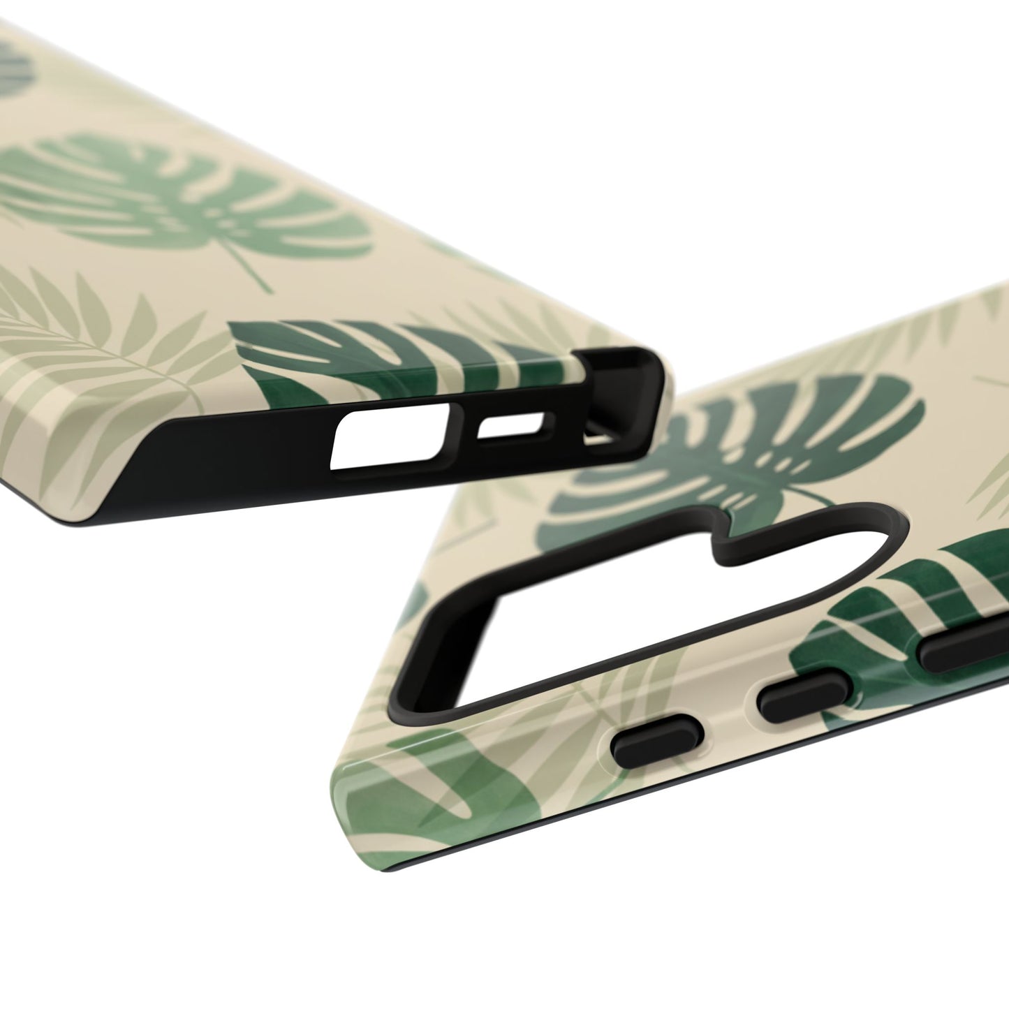 Robuste Handyhülle mit tropischen Blättern – Schutzhülle mit grün-beigem Monstera-Palmenmuster für iPhone, Samsung Galaxy & Google Pixel