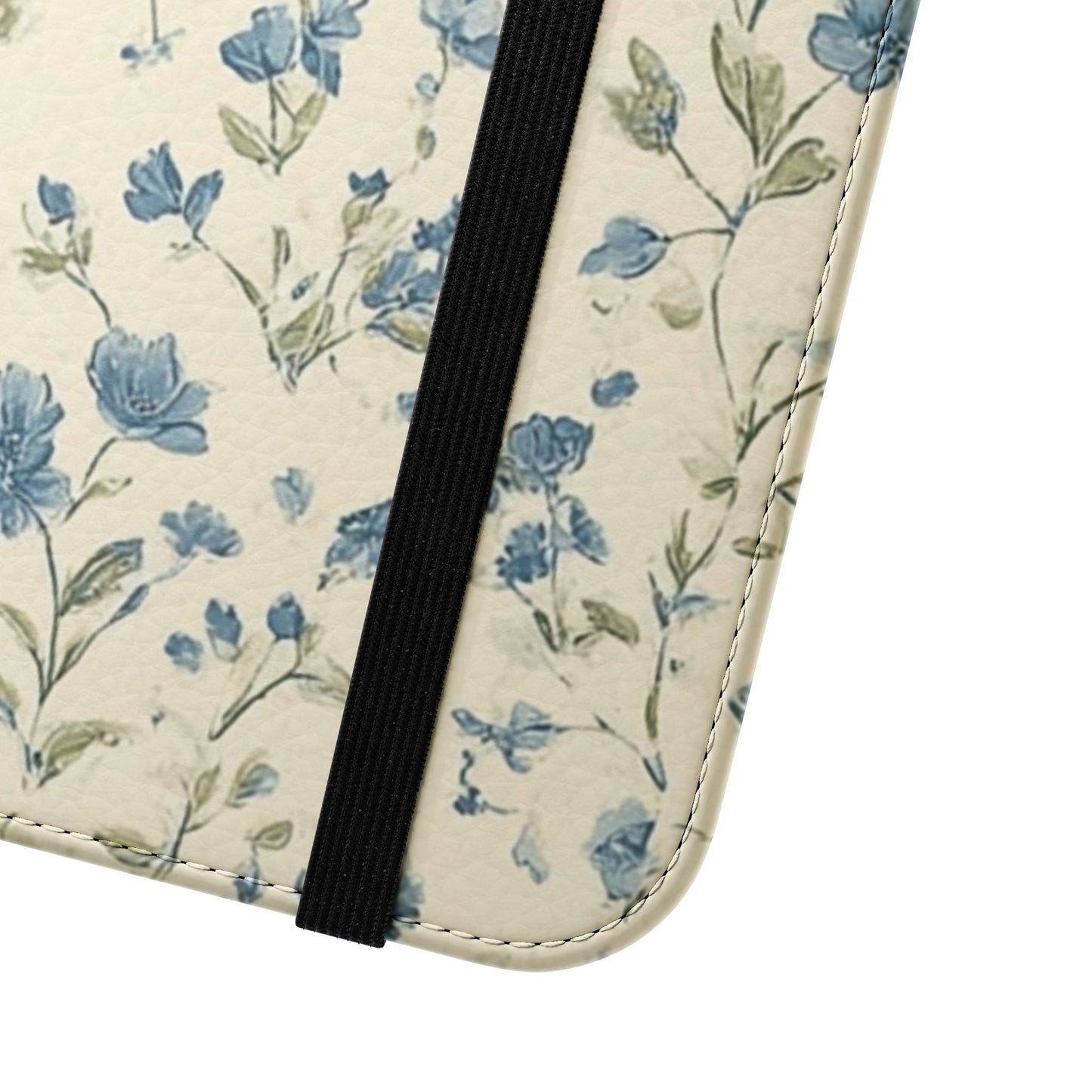 Étui portefeuille à rabat bleu vintage à motif floral avec emplacements pour cartes pour iPhone et Samsung Galaxy