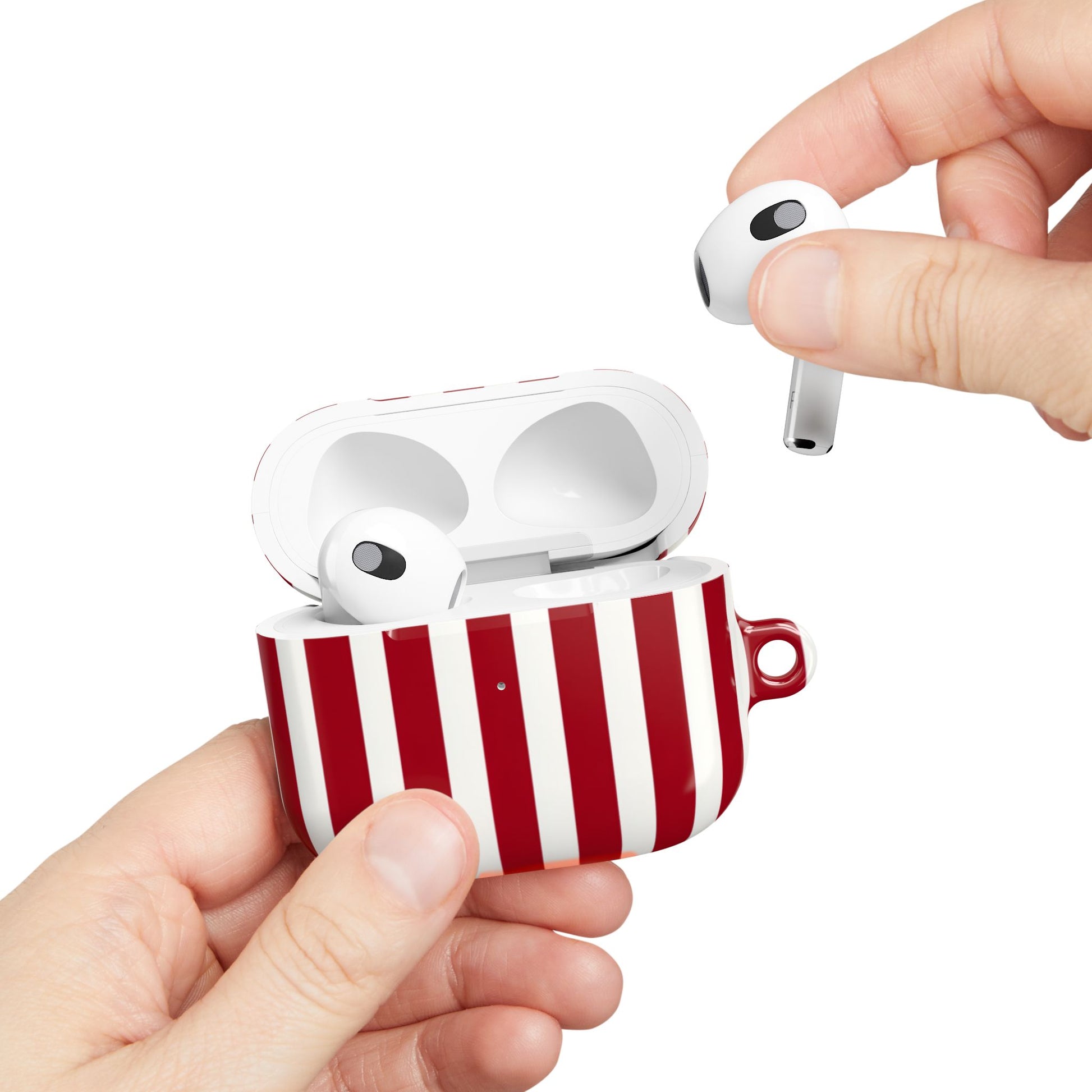 Red and white stripe AirPods Gen 3 case – bold candy cane pattern glossy hard shell cover
