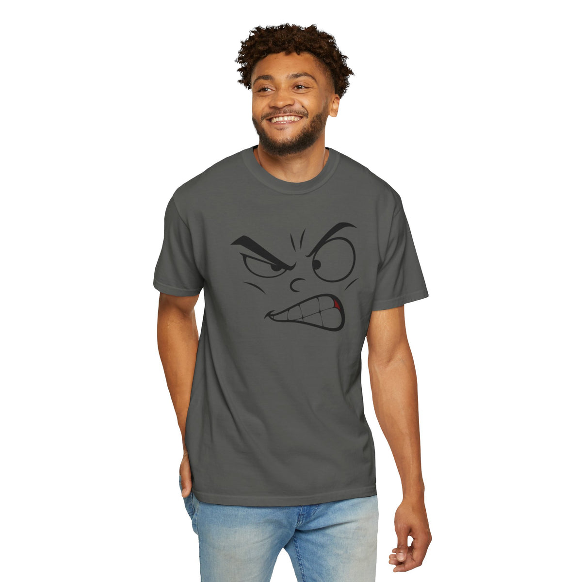 Angry Face Graphic T-Shirt – Unisex Garment-Dyed Cotton Tee
