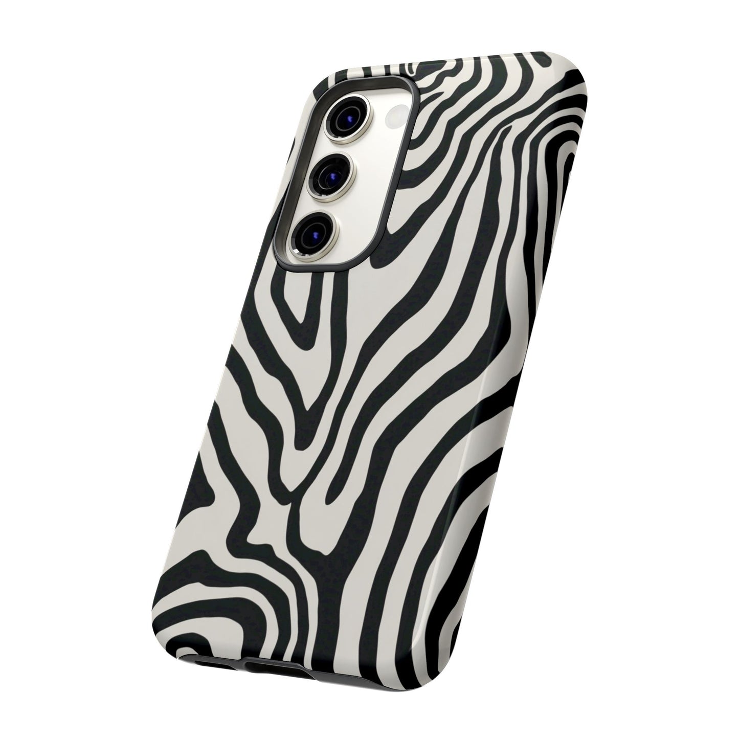 Premium zebra pattern phone case - striking animal print with flowing curves, precise port access, and fade-proof finish
