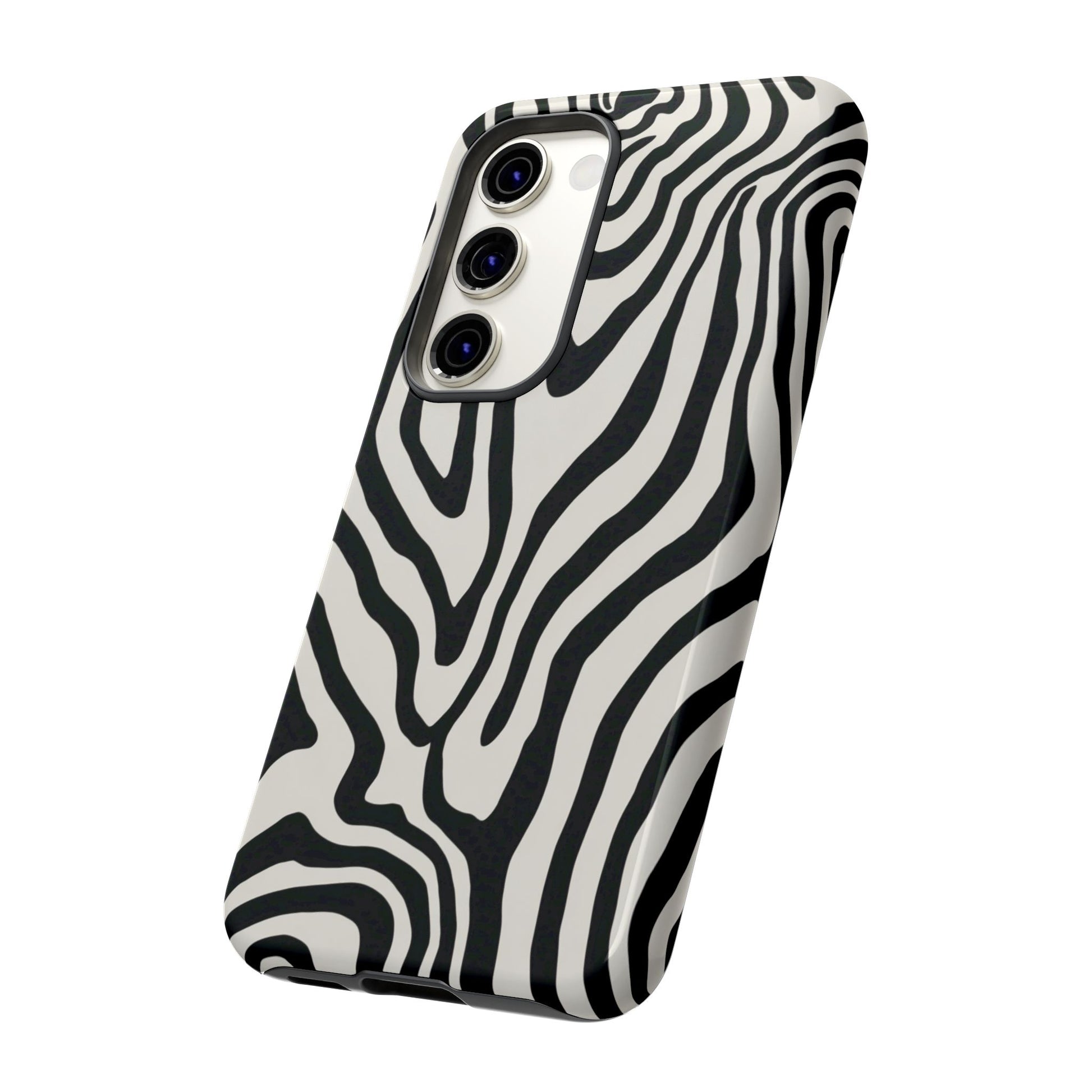 Premium zebra pattern phone case - striking animal print with flowing curves, precise port access, and fade-proof finish

