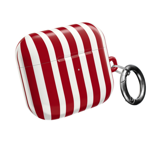 Fun red and white striped AirPods case – Qi compatible full-wrap print cover with carabiner
