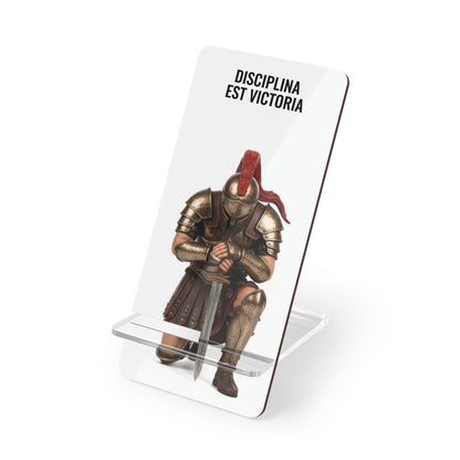 Roman Soldier Phone Stand - Kneeling Warrior Holding Sword on White Background

