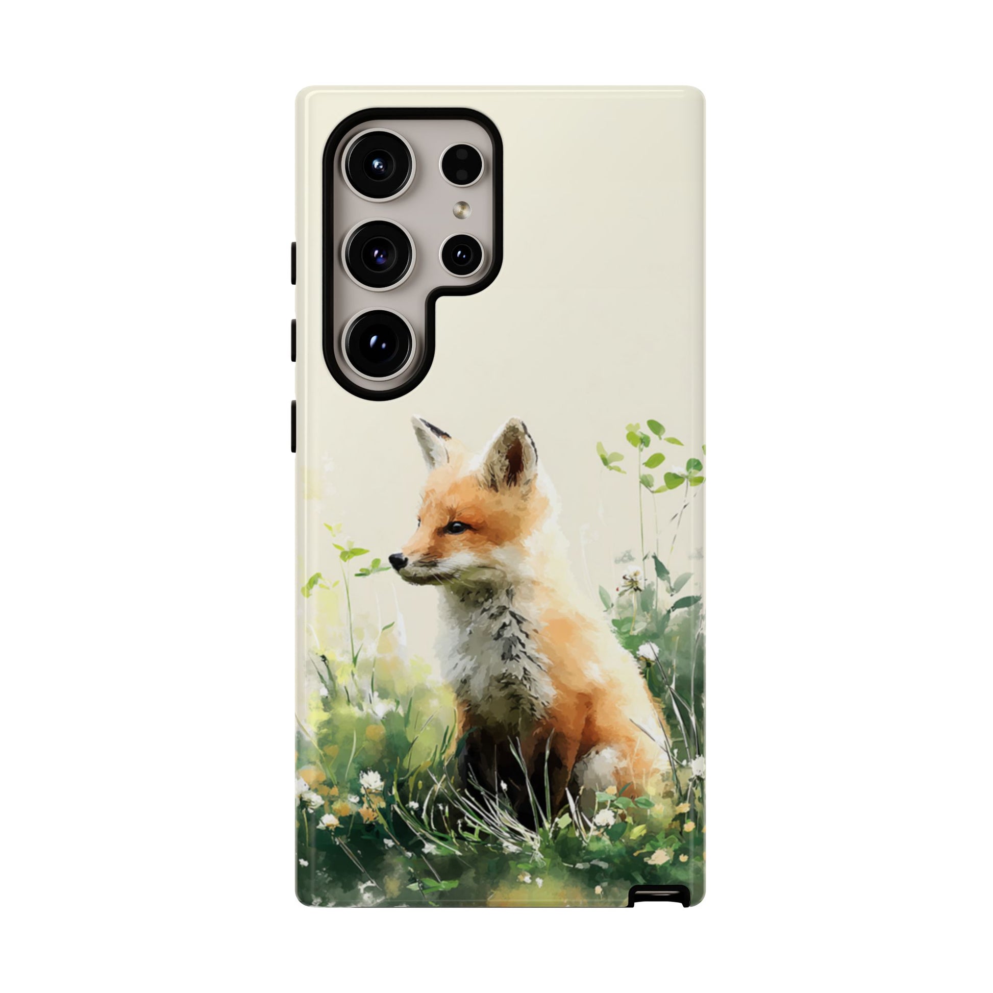 Fox in Wildflower phone case close-up showing UV-resistant print quality
