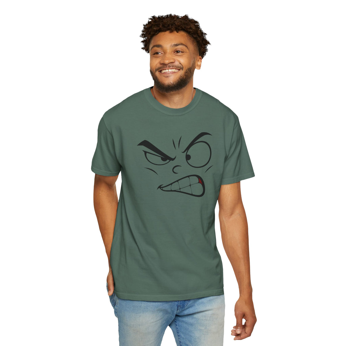 Angry Face Graphic T-Shirt – Unisex Garment-Dyed Cotton Tee