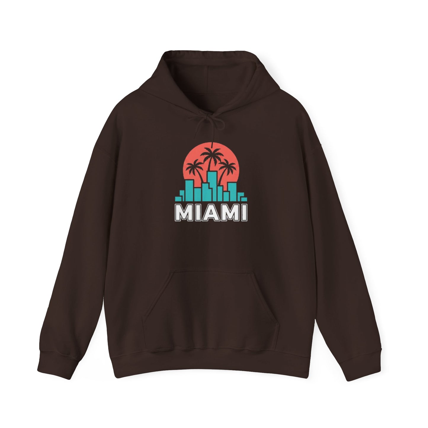 Miami Sunset Hoodie – Palm Tree & City Skyline Graphic Pullover